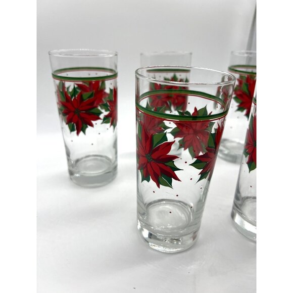 Vintage Libby Christmas Poinsettia Drinking Glasses Set of 5 Holiday Water Glass - Picture 5 of 9